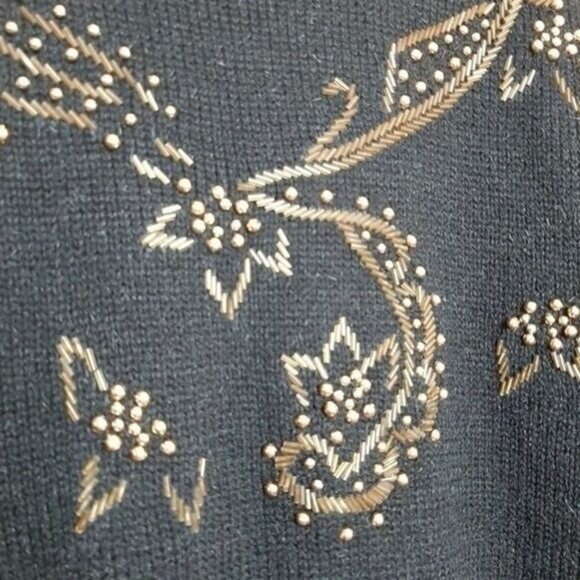 VINTAGE New w Tags Fuzzy Sweater Black Floral Embellished Sz L - Picture 4 of 8